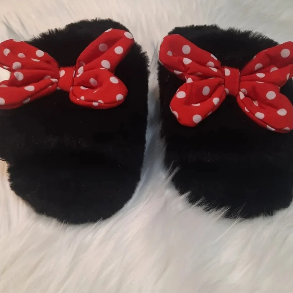 Minnie Mouse Slippers black/red  poka dot bow - Size:2/3